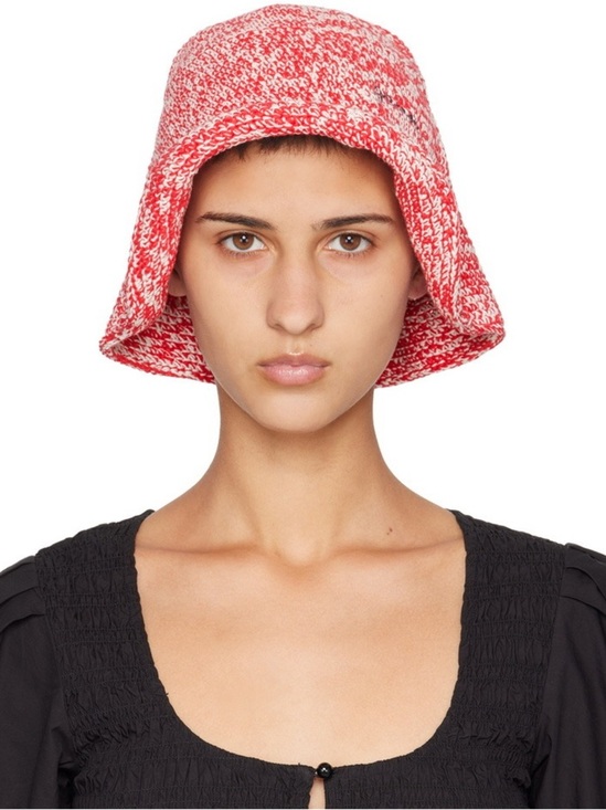 Ganni Crochet Knitted Red & White Logo Bucket Hat